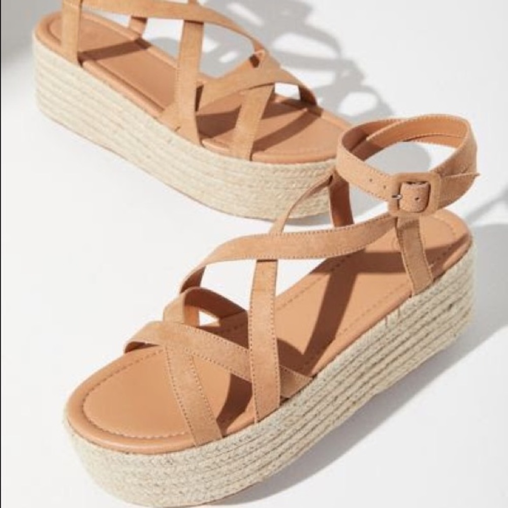 Tan platform strap sandals